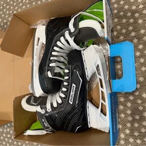Bauer Black and White Hockey Skates with Green Accents